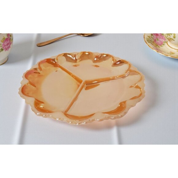 Anchor Hocking - Fire King Peach Lustre Three Section Relish Dish - 9.75" - Picture 2 of 8